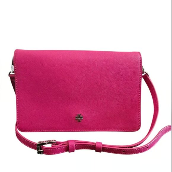 Tory Burch Emerson Combo Pink Saffiano Leather Crossbody Bag Fuchsia Hot Pink - Picture 2 of 13